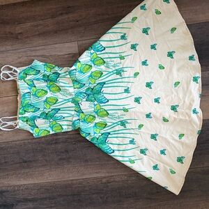 Floral Print Midi Dress in Green & Creamy yellow fit & flare nwot mail small